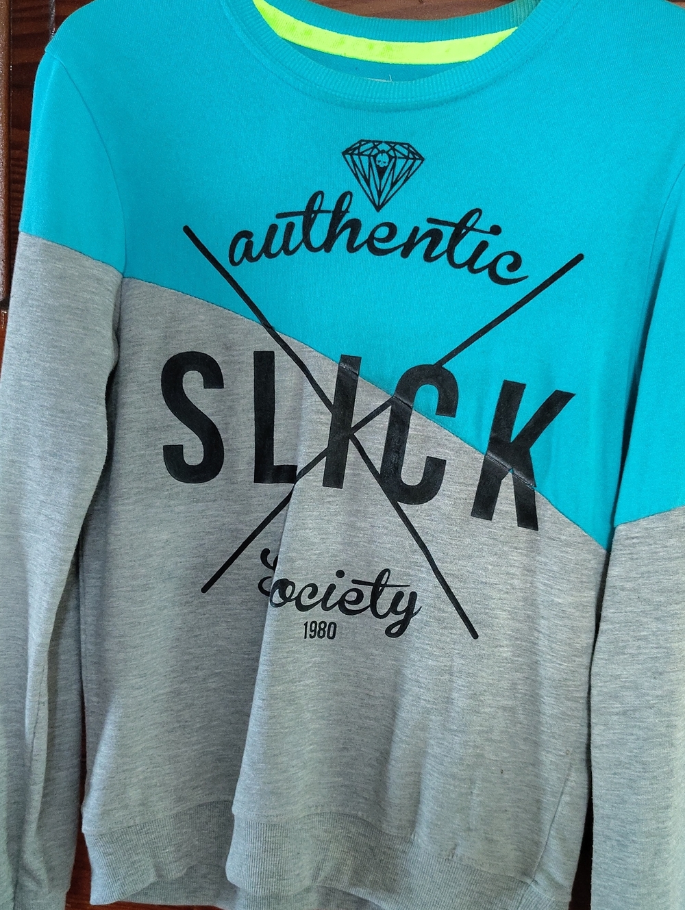 River Island Teal and Gray Colorblock Crewneck Sweater